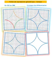 Aperçu - Feuilles d'exercices - Compas - Fichier de reproduction géométrique (4 niveaux de difficulté) - Page de couverture