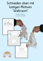 Vorschau - Mal- und Bastelvorlagen - Schneiden üben mit lustigen Motiven "Weltraum" - Deckblatt
