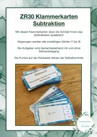 Vorschau - Spiele - Zahlenraum 30 Klammerkarten Subtraktion mit und ohne ZÜ - Deckblatt