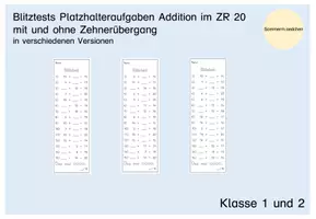 Vorschau - Test - Blitztest_Mathe_Platzhalteraufgaben Addition mit und ohne Zehnerübergang_ZR20 - Deckblatt