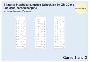 Vorschau - Test - Blitztest_Mathe_Platzhalteraufgaben Subtraktion mit und ohne Zehnerübergang_ZR20 - Deckblatt