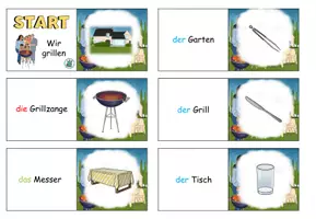 Vorschau - Spiele - Domino "Wir grillen" mit Arbeitsblatt - DaZ / DaF / Deutsch - Seite 1