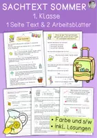 Vorschau - Stationenlernen - Sommer Sachtext, Klasse 1, Lesen und Verstehen - Deckblatt
