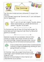 Vorschau - Stationenlernen - Sommer Sachtext, Klasse 1, Lesen und Verstehen - Seite 1