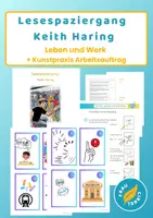 Vorschau - Mal- und Bastelvorlagen - Lesespaziergang Keith Haring und Arbeitsauftrag Kunstpraxis - Deckblatt
