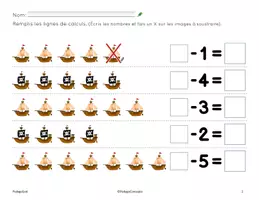 Aperçu - Cartes d'exercices - Soustraction pirates - Page 3