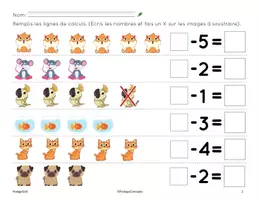 Aperçu - Cartes / Images - Additionne et soustrais les animaux - Page 3