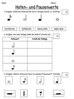 Vorschau - Arbeitsblätter - Kleiner Leistungsnachweis: Noten- und Pausenwerte (2. bis 4. Klasse) - Seite 1