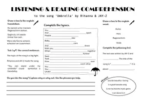 Vorschau - Arbeitsblätter - Listening & Reading Comprehension zum Song "Umbrella" - Seite 1
