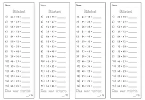 Vorschau - Test - Blitztest_Mathe_Addition und Subtraktion zweistelliger Zahlen_ZR100_mit Zehnerübergang - Seite 1