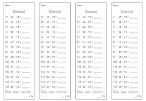 Vorschau - Test - Blitztest_Mathe_Subtraktion zweistelliger Zahlen_ZR100_mit Zehnerübergang - Seite 1