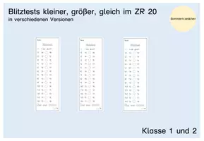 Vorschau - Text - Blitztest_Mathe_kleiner, größer, gleich_Zahlenraum20 - Deckblatt