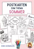 Vorschau - Arbeitsblätter - Sommer Postkarten zum Ausmalen und Basteln / Sommerferien / für Urlaub & Sommerferien - Deckblatt