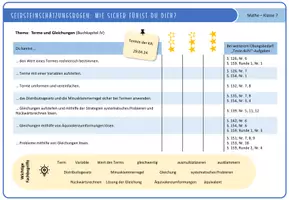 Vorschau - Arbeitsblätter - Selbsteinschätzungsbogen: Terme und Gleichungen (editierbar) - Deckblatt