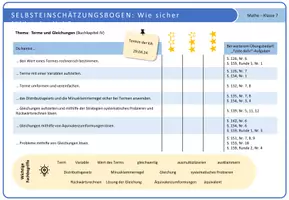Vorschau - Arbeitsblätter - Selbsteinschätzungsbogen: Terme und Gleichungen (editierbar) - Seite 2