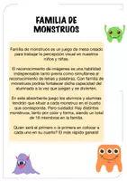 Vista previa - Tarjetas / Manipulativos - Juego de mesa: Familia de monstruos. Percepción visual, atención y memoria. - página 1
