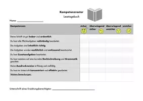 Vorschau - Anderer Materialtyp - Kompetenzraster/ Bewertungsbogen für ein Lesetagebuch (ohne Note) - Seite 1