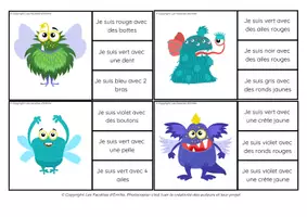 Aperçu - Feuilles d'exercices - Carte à pince compréhension de phrases "les monstres" - Page 3