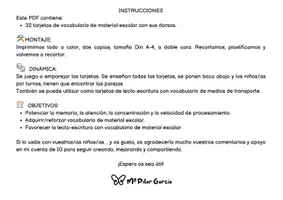 Vista previa - Juegos / Gamificación - RECUERDA MATERIAL ESCOLAR - MEMORIA - VOCABULARIO - LECTOESCRITURA - página 2