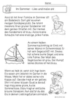 Vorschau - Arbeitsblätter - Lesen und anmalen, Sommer, Leseverständnis - Seite 1