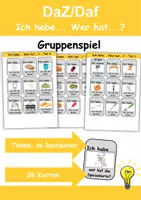 Vorschau - Arbeitsblätter - Ich habe, wer hat? (im Restaurant) 1. Klasse Deutsch, DaZ/DaF - Wortschatz Förderung, Hörverstehen, Leseverstehen - Gruppenspiel - Deckblatt