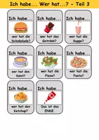 Vorschau - Arbeitsblätter - Ich habe, wer hat? (im Restaurant) 1. Klasse Deutsch, DaZ/DaF - Wortschatz Förderung, Hörverstehen, Leseverstehen - Gruppenspiel - Seite 3