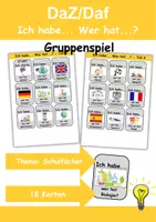 Vorschau - Arbeitsblätter - Ich habe, wer hat? (Schulfächer) 1. Klasse Deutsch, DaZ/DaF - Wortschatz Förderung, Hörverstehen, Leseverstehen - Gruppenspiel - Deckblatt