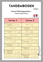 Vorschau - Arbeitsblätter - Tandembogen Lineare Gleichungssysteme (Klasse 8/ 9) – Gleichsetzungsverfahren | Übungen in 2 Niveaus | Mit Lösungen - Seite 1