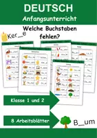 Vorschau - Arbeitsblätter - Welche Buchstaben fehlen? - 1. Klasse Deutsch Wörter, Buchstaben - Deckblatt