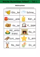 Vorschau - Arbeitsblätter - Welche Buchstaben fehlen? - 1. Klasse Deutsch Wörter, Buchstaben - Seite 1