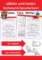 Vorschau - Arbeitsblätter - Lesen und malen Natur, Tiere, Wetter - DaZ/DaF, Deutsch, Kunst, rätsel - Deckblatt