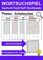 Vorschau - Arbeitsblätter - Wortsuchspiel/Wortsuche/Suchsel Schulsachen (Grundschule) - 4 Varianten - Deckblatt