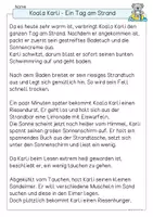 Vorschau - Arbeitsblätter - Koala Karli - Ein Tag am Strand, Leseweg und mehr - Seite 1