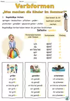 Vorschau - Arbeitsblätter - Verbformen "Was machen die Kinder im Sommer?" DaZ / DaF / Deutsch - Seite 1