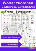 Vorschau - Arbeitsblätter - Wörter zuordnen Schulsachen - DaZ/DaF, Deutsch - Deckblatt