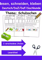 Vorschau - Arbeitsblätter - Schulsachen Leserätsel - Lesen, schneiden, kleben - DaZ/DaF, Deutsch, Sachunterricht - Deckblatt