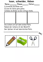 Vorschau - Arbeitsblätter - Schulsachen Leserätsel - Lesen, schneiden, kleben - DaZ/DaF, Deutsch, Sachunterricht - Seite 1