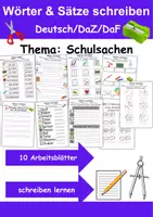 Vorschau - Arbeitsblätter - Schulsachen Wörter und Sätze schreiben DaZ/DaF, deutsch - Deckblatt