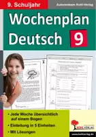 Vorschau - Arbeitsblätter - Wochenplan Deutsch Klasse 9 | Grammatik, Rechtschreibung, Bewerbung, Erörterung | 34 Wochenpläne für ein ganzes Schuljahr mit Lösungen - Deckblatt