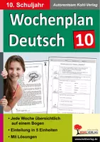 Vorschau - Arbeitsblätter - Wochenplan Deutsch Klasse 10 | Grammatik, Rechtschreibung, Erörterung, Bewerbung, Sachtexte, Konjunktiv, Kommasetzung | Deutsch Sekundarstufe I Lösungen - Deckblatt