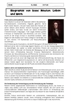 Vorschau - Arbeitsblätter - Isaac Newton Biographie: Leben Werk Gravitation Infinitesimalrechnung - Seite 1