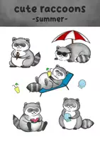 Vorschau - Mal- und Bastelvorlagen - Waschbären im Sommer - Clipart Grafiken - Deckblatt