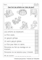 Aperçu - Feuilles d'exercices - Piste de Lecture: Que font les enfants sur l'aire de jeux ? - Page 2