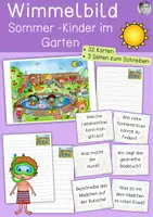 Vorschau - Arbeitsblätter - Wimmelbild Sommer - Kinder im Garten, Ferien - Deckblatt