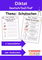Vorschau - Arbeitsblätter - GRATIS - Diktat Thema Schulsachen - DaZ/DaF, Deutsch (Klasse 1 bis 4) - Deckblatt