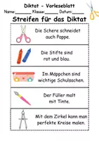 Vorschau - Arbeitsblätter - GRATIS - Diktat Thema Schulsachen - DaZ/DaF, Deutsch (Klasse 1 bis 4) - Seite 1