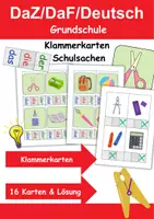 Vorschau - Arbeitsblätter - Schulsachen Klammerkarten mit Lösung - DaZ/DaF, Deutsch (Klasse 1 und 2) - Deckblatt