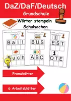 Vorschau - Arbeitsblätter - Schulsachen Wörter stemplen - DaZ/DaF, Deutsch (Grundschule) - Deckblatt