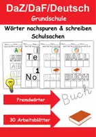 Vorschau - Arbeitsblätter - Wörter nachspuren und schreiben Schulsachen - DaZ/DaF/Deutsch - Deckblatt