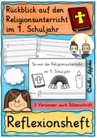 Vorschau - Stundenentwürfe - Rückblick Religion Klasse 1: Religionsunterricht 1. Schuljahr Reflexionsheft - Deckblatt
